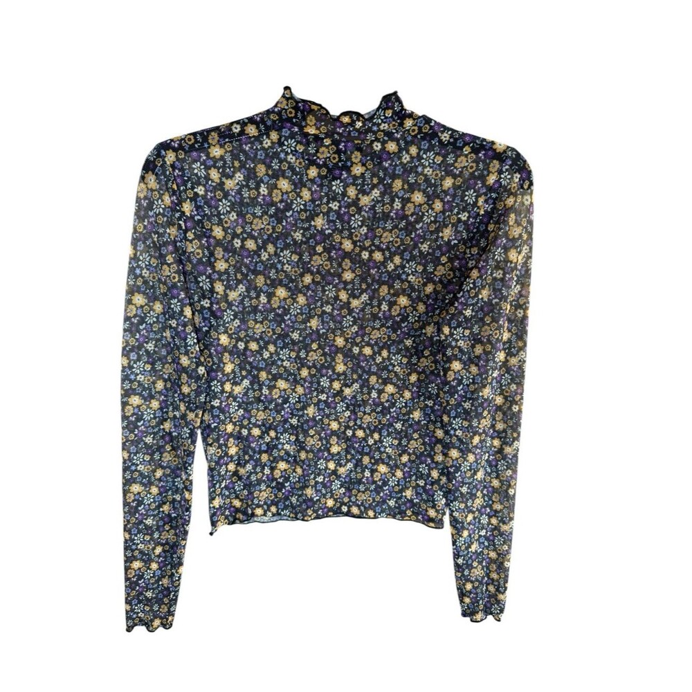 Forever 21 Floral Mesh Mock Neck Cottagecore Whimsigoth Long Sleeve Top Size M